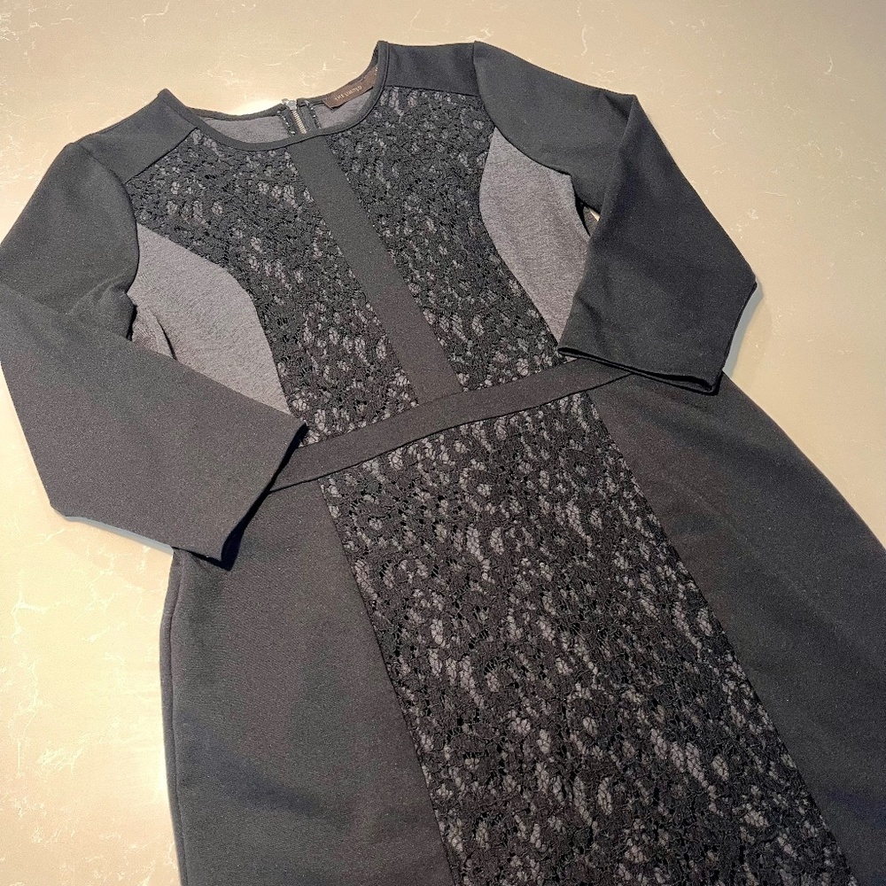 The Limited Black & Grey Lace Accent Dress – Size L, Long Sleeve Vintage 2014